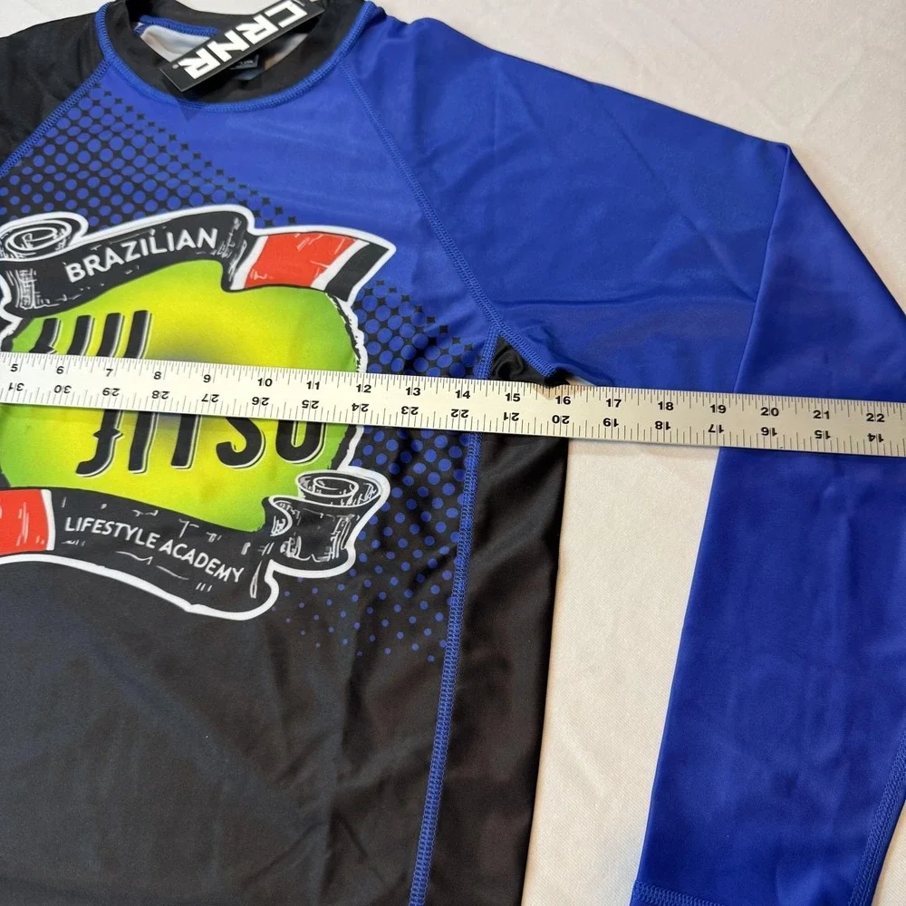 CRNR Combat Corner Long Sleeve Rash Guard Shirt Mens Small Blue BJJ Jiu Jitsu‎